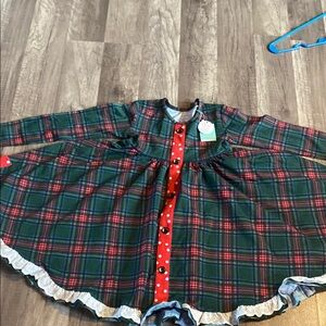 Plaid Long Sleeve Dress with Red Accents